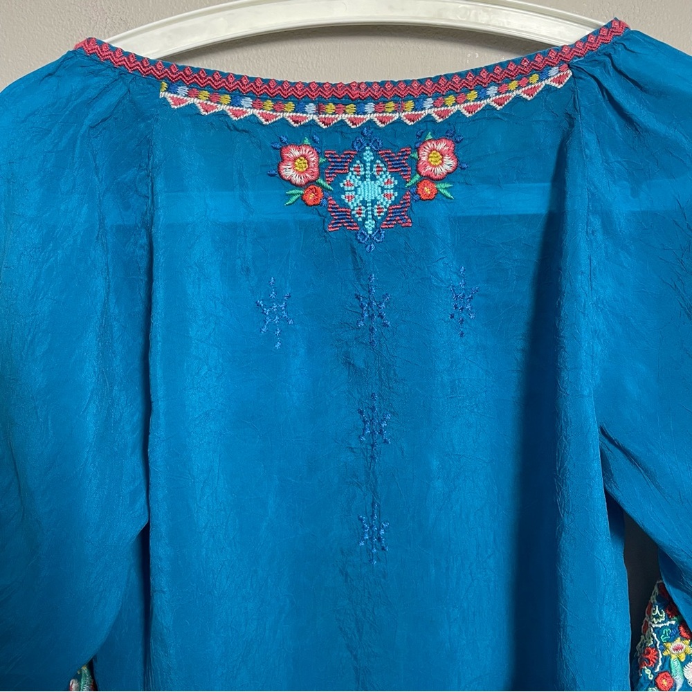 Johnny Was Cupra Rayon Embroidered Boho Blouse 3/4 sleeve Top XS - Picture 3 of 11